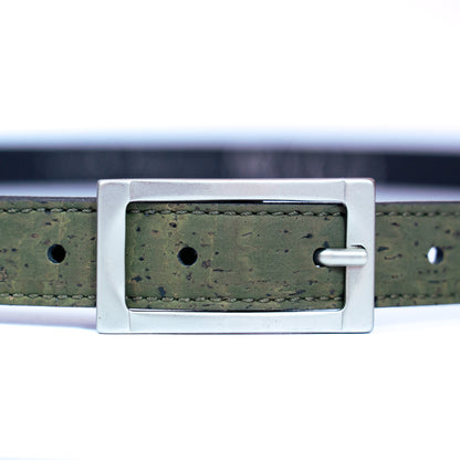 Women’s Slim Cork Belt with Silver Rectangular Buckle L-1066