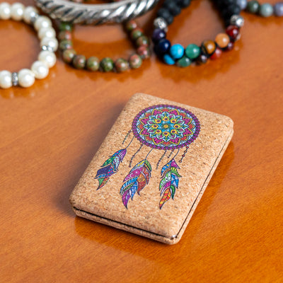 Rectangular Cork Compact Mirror - Dreamcatcher Design (12-Pack) L-1152-MIX-12