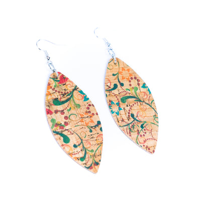 5 styles Natural cork fabric printed pendant handmade earrings-ER-186-A-MIX-5