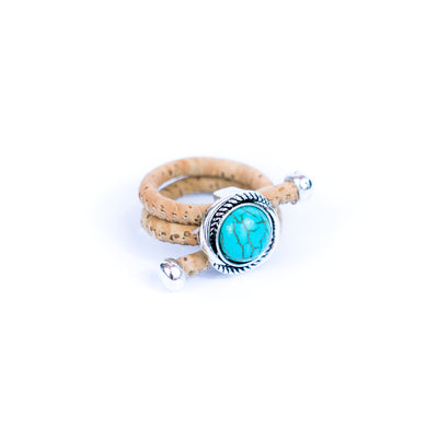 3mm Round Natural Cork Wire with Turquoise and Alloy Accessories Handmade Women's Ring  RW-039-10