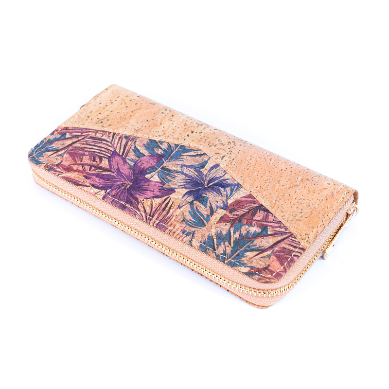 Flowers patterns natural cork women zipper card wallet BAG-2337