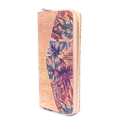 Flowers patterns natural cork women zipper card wallet BAG-2337