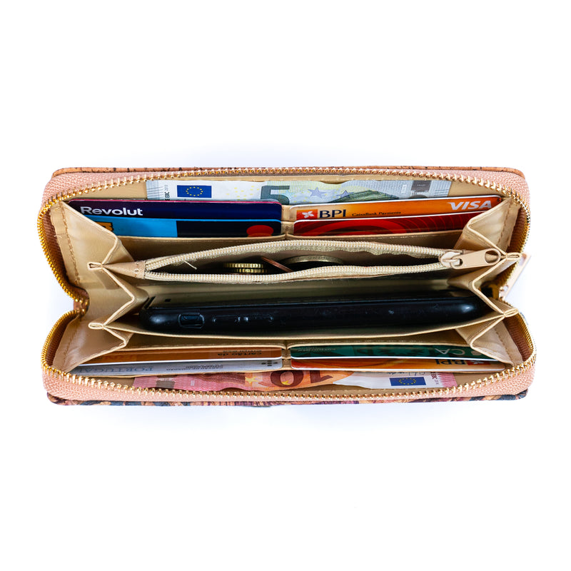 Elegant Cork Printed Single-Zip Wallet for Women BAGD-243-MIX-12（12units）