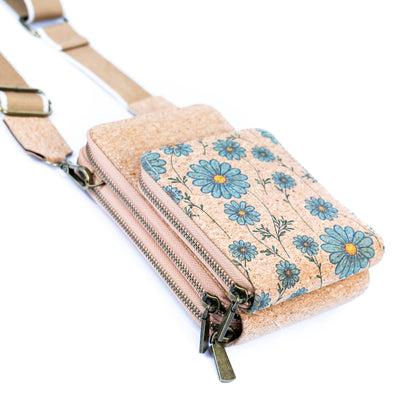 Natural Cork Women's Crossbody Phone Bag with Triple Zipper Design BAG-2311