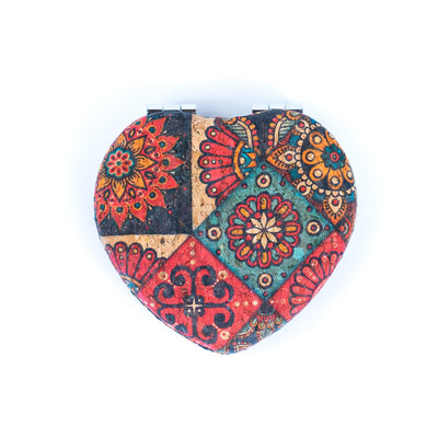 Printed Cork Heart-Shaped Compact Mirror （12units）L-586-12