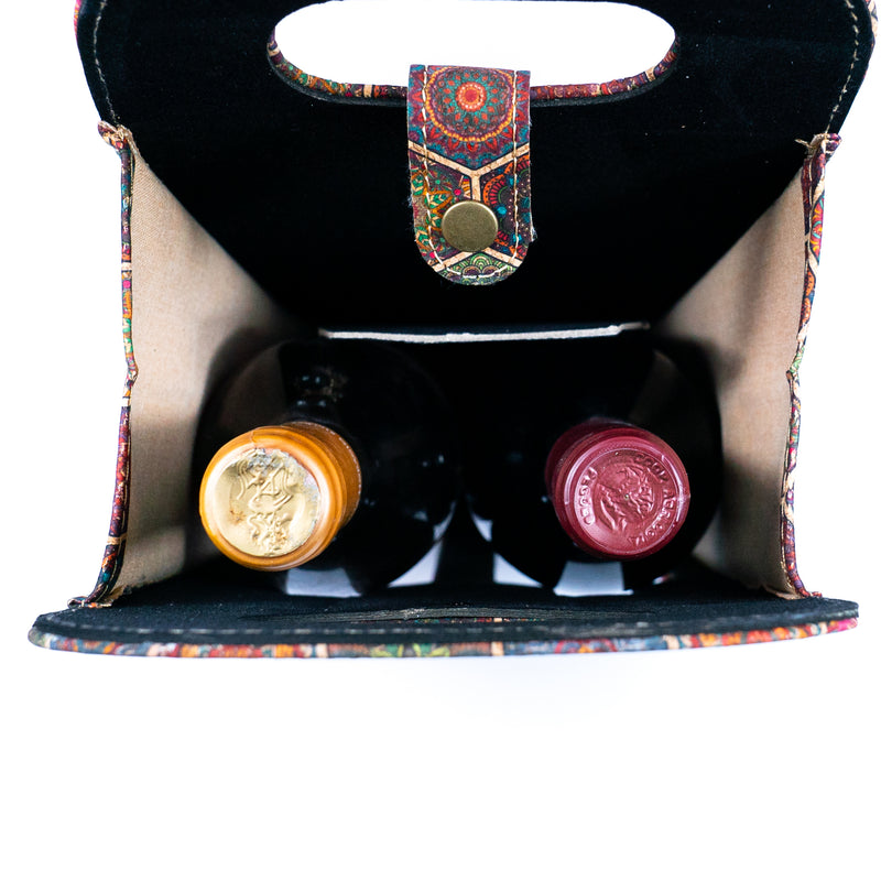 Dual-Bottle Bohemian Cork Wine Carrier and Gift Bag L-911