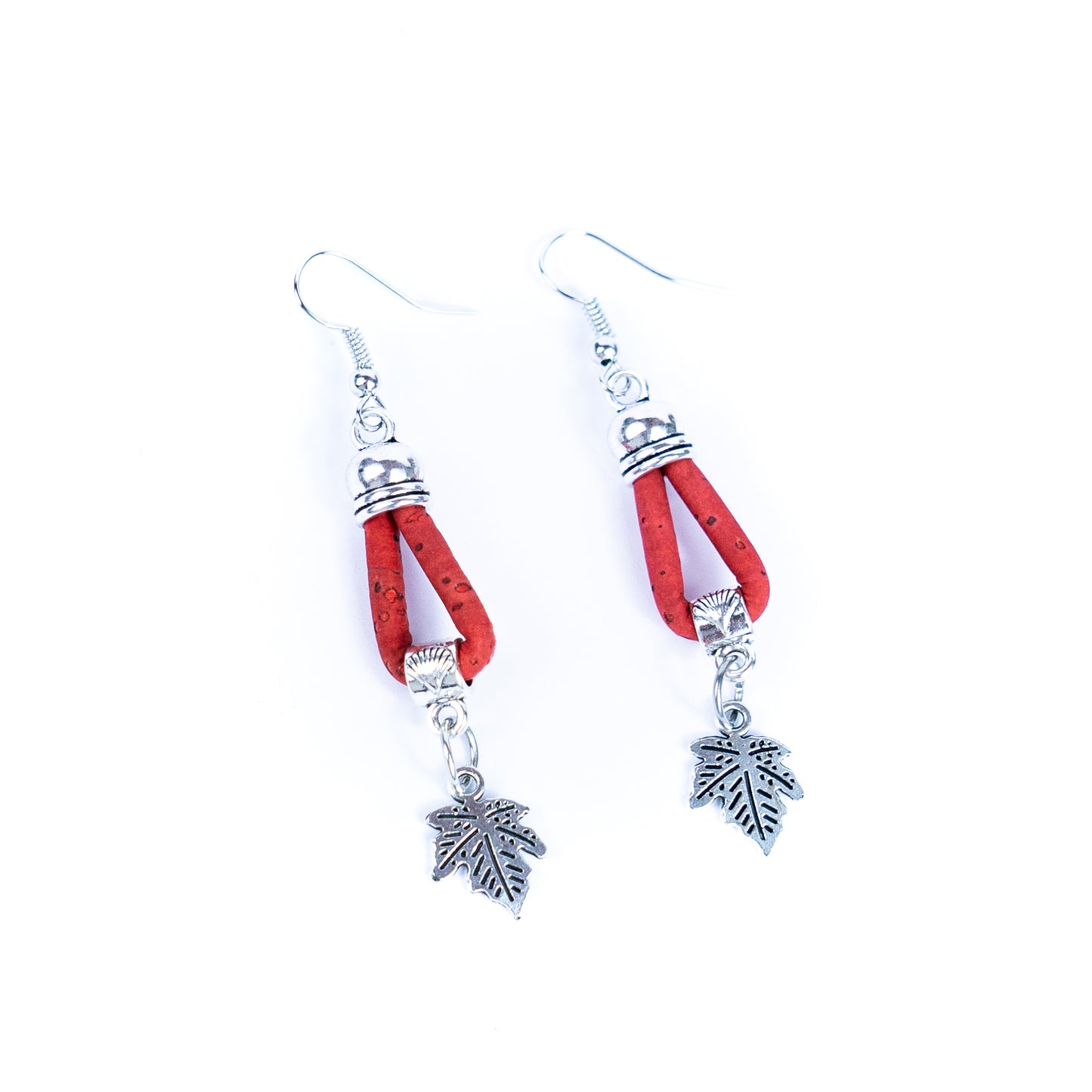 natural cork cord and maple leaf pendant handmade earrings-ER-174-MIX-5