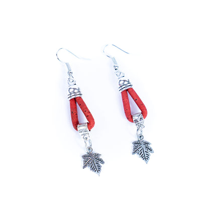 natural cork cord and maple leaf pendant handmade earrings-ER-174-MIX-5