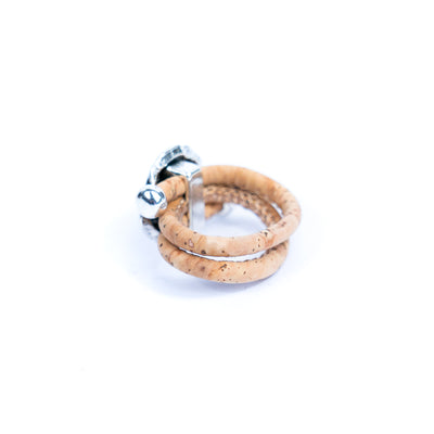 Natural colored cork cord and Rose alloy accessories handmade women's ring  RW-040-MIX-10