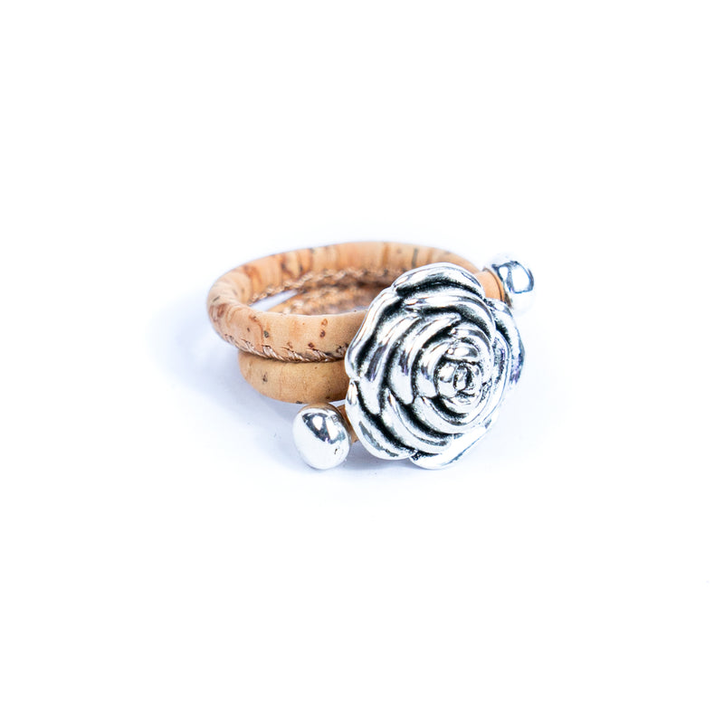 Natural colored cork cord and Rose alloy accessories handmade women&