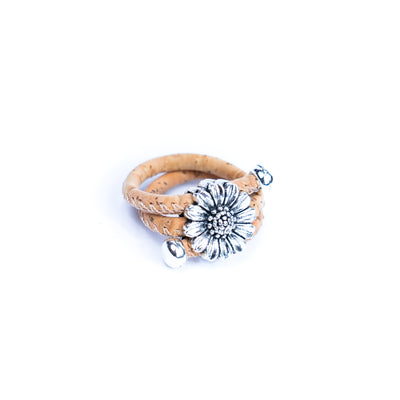 Natural colored cork cord and chrysanthemum alloy accessories handmade women's ring  RW-041-MIX-10