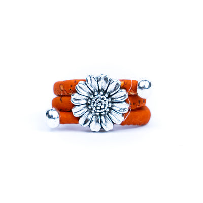 Natural colored cork cord and chrysanthemum alloy accessories handmade women's ring  RW-041-MIX-10