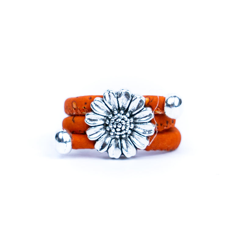 Natural colored cork cord and chrysanthemum alloy accessories handmade women&