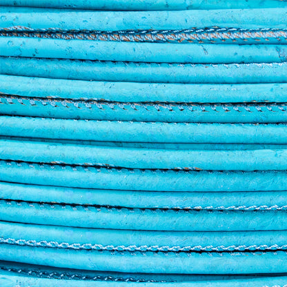 Turquoise Blue cork 3mm round Cork Cord -COR-522