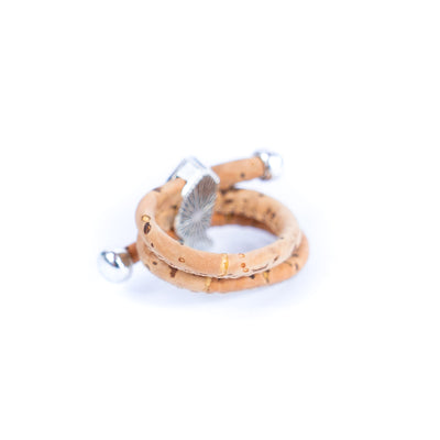 Handcrafted women's fashion ring with natural cork wire and fish alloy hardware! RW-049-AB-10