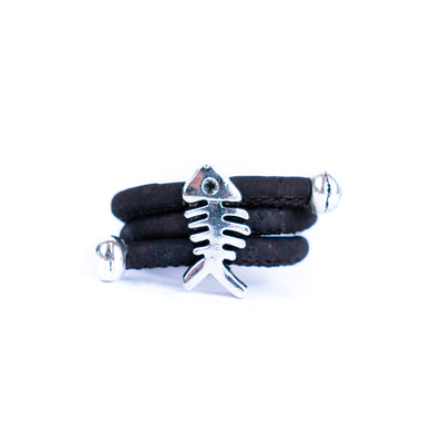 Handcrafted women's fashion ring with natural cork wire and fish alloy hardware! RW-049-AB-10