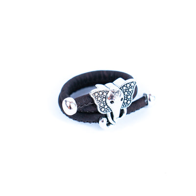 Handcrafted women's fashion ring with natural cork wire and elephant alloy hardware! RW-050-AB-10