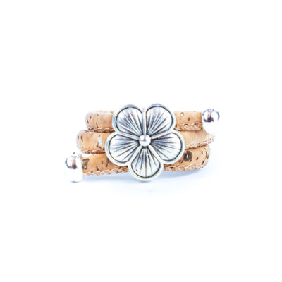 Handcrafted women's fashion ring with natural cork wire and flower alloy hardware! RW-052-AB-10