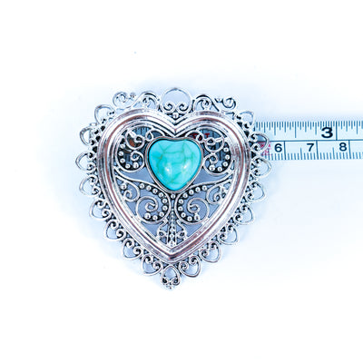 3pcs antique silver An alloy tag with a heart shape inlaid with shells or turquoise in the middle jewelry finding suppliers D-3-550