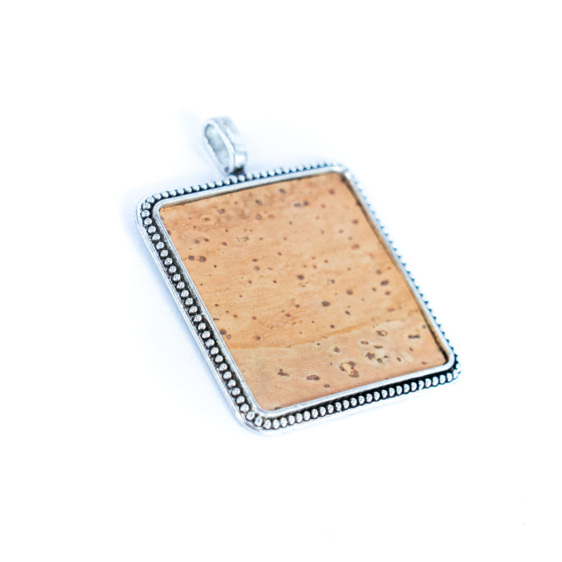 3pcs antique silverSquare alloy hangtag with cork fabric inlaid in the middle. jewelry finding suppliers D-3-551-A