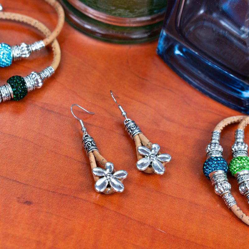 natural cork cord and  flowers pendants handmade earrings-ER-187-5