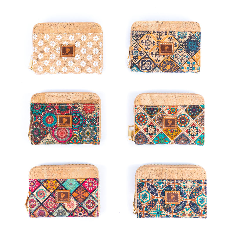 Printed Cork Slim Card Wallets for Women BAGD-327A-MIX-6(6units)