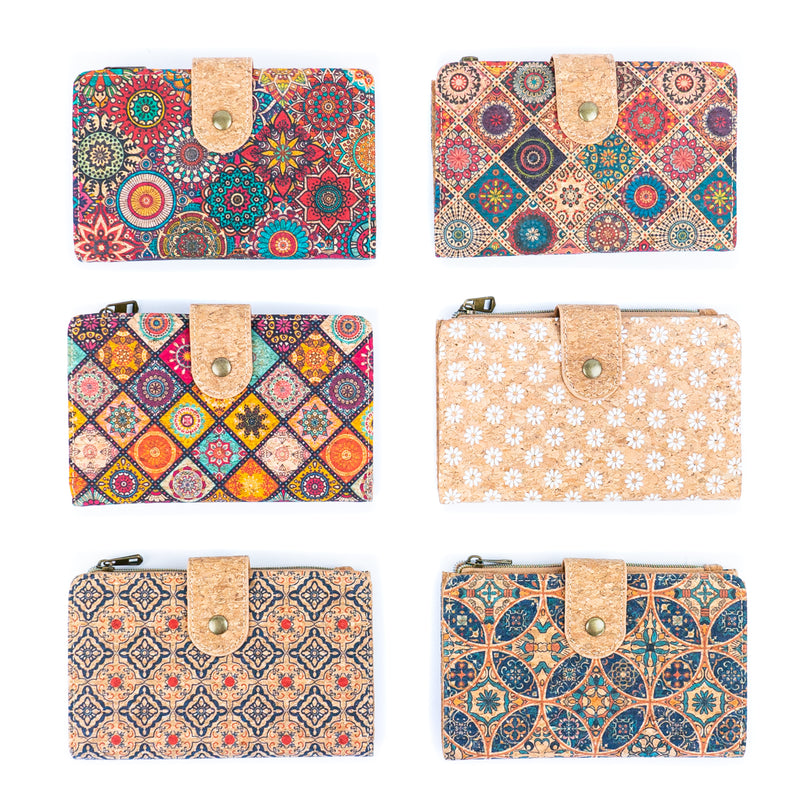 Printed Cork Slim Card Wallets for Women BAGD-288-MIX-6（6units）