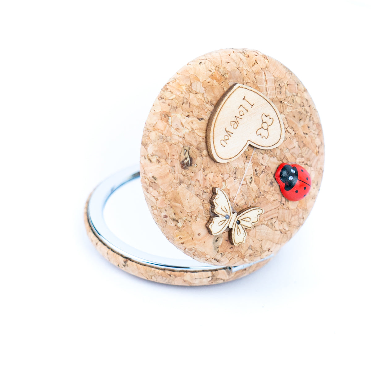 Decorative Cork Pocket Mirror with Wooden Ornaments L-1097B(12units)