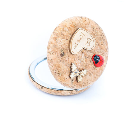 Decorative Cork Pocket Mirror with Wooden Ornaments L-1097B(12units)