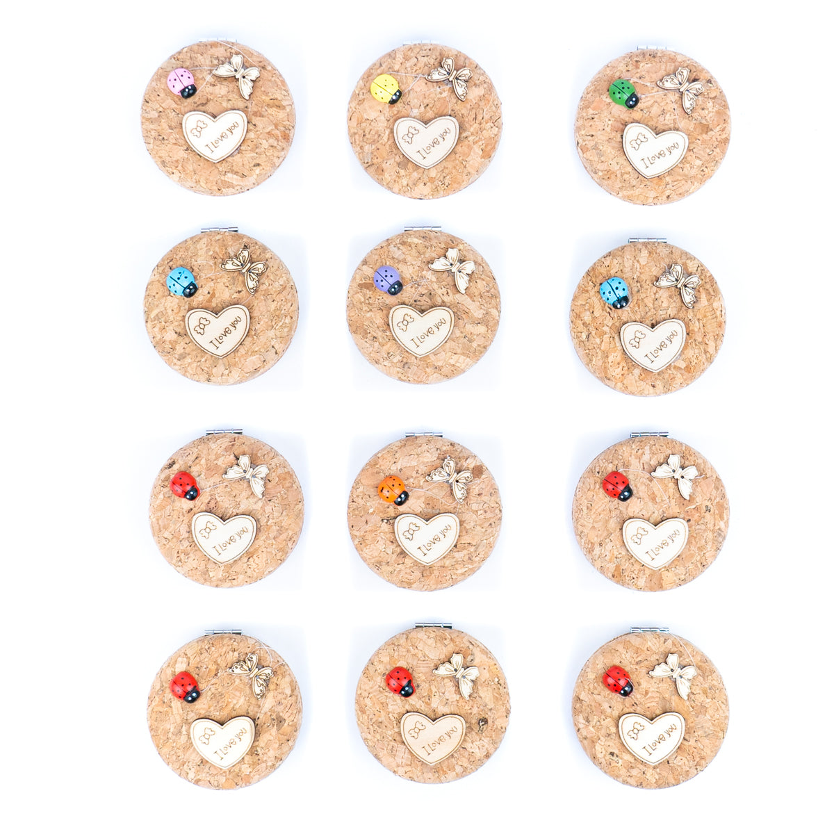 Decorative Cork Pocket Mirror with Wooden Ornaments L-1097B(12units)