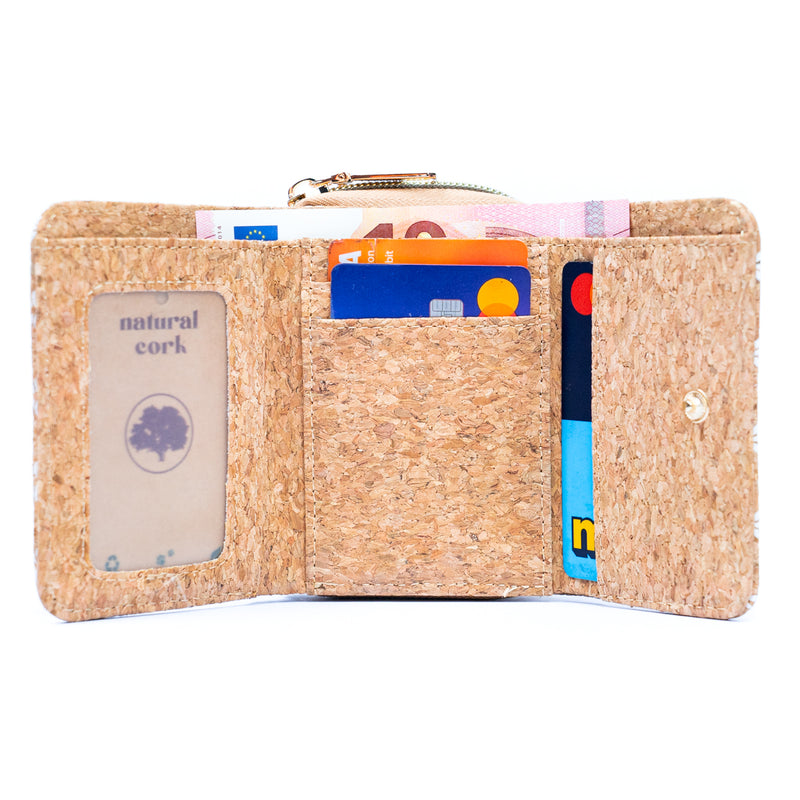 Foldable Printed Cork Wallets Bifold Coin Purses with Card Slots BAGD-548B-MIX-6