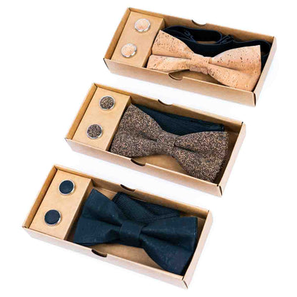 Cork Bow Tie and Cufflink Set L-015