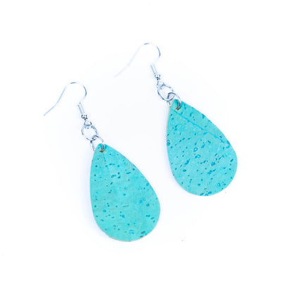 Women's fashion earrings handmade from sky blue cork fabric -ER-190-5