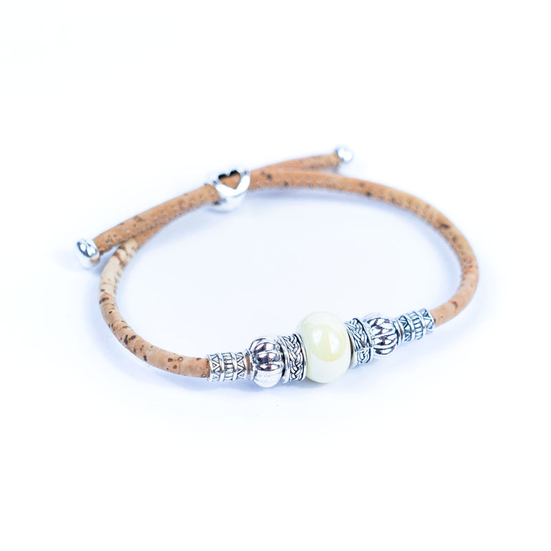 Handcrafted bracelet with natural cork thread and Colorful porcelain beads.BRW-024-MIX-10