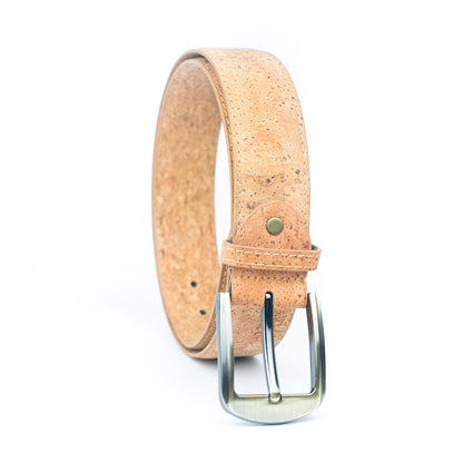 Natural Cork Men's Belt Width4cm with Thick dark bronze Metal Buckle- L-040