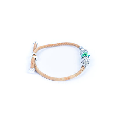 Handcrafted bracelet with natural cork thread and porcelain beads.BR-005-MIX-10