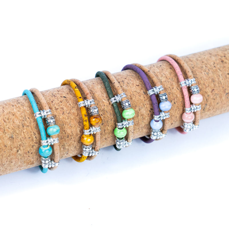 Colorful cork thread and ceramic beads handmade women&