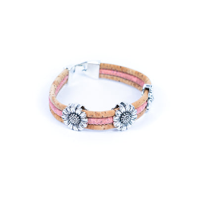 Natural colored cork cord and chrysanthemum alloy accessories handmade women's bracelet BR-236-MIX-5
