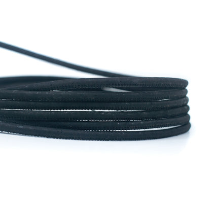 Black Cork Cord, 5mm Round String for Jewelry Making COR-201(10 meters)