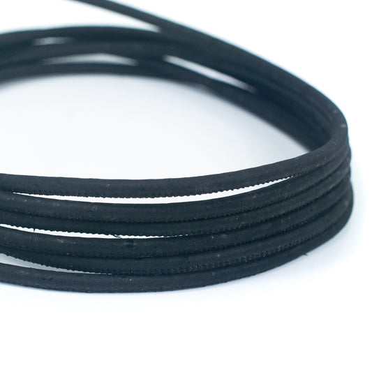 Black Cork Cord, 5mm Round String for Jewelry Making COR-201(10 meters)