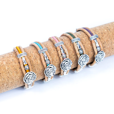 Colorful cork thread and Rose alloy accessories handmade women's bracelet BR-423-MIX-5