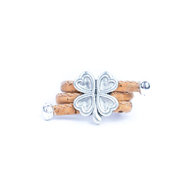 Handcrafted women's fashion ring with natural cork wire and flower alloy hardware! RW-058-AB-10