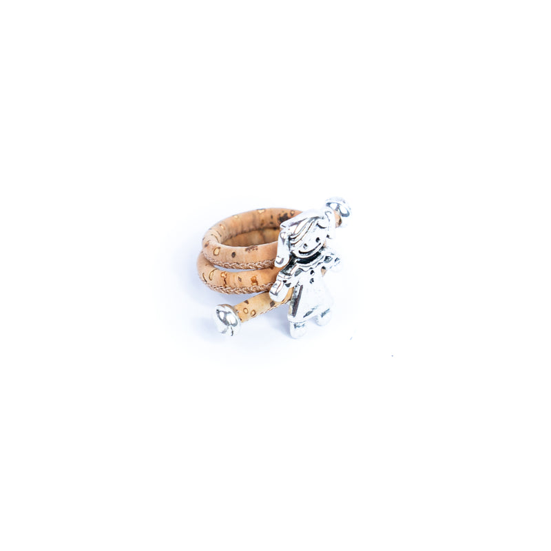 Natural cork cord and girls alloy accessories handmade ladies rings RW-059-AB-10
