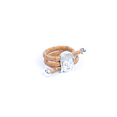 Natural cork cord and Buddha head alloy accessories handmade ladies rings RW-060-AB-10