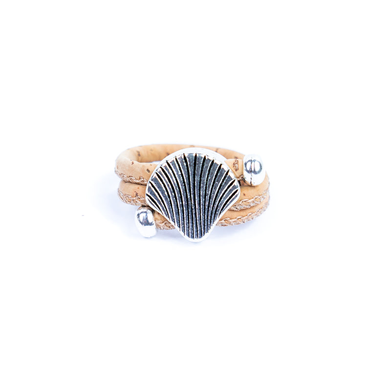 Natural colored cork cord and shell alloy accessories handmade fashion ring for women  RW-054-MIX-10