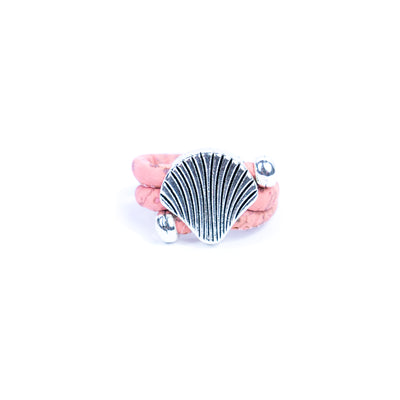 Natural colored cork cord and shell alloy accessories handmade fashion ring for women  RW-054-MIX-10