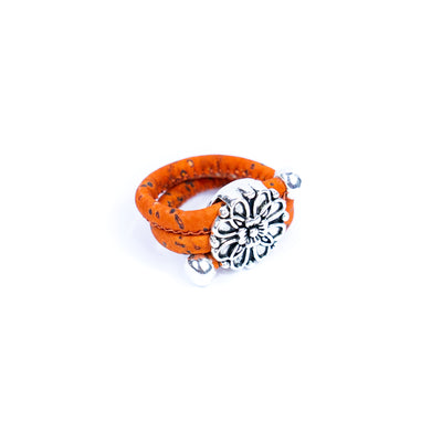 Natural colored cork cord and flowers alloy accessories handmade fashion ring for women  RW-055-MIX-10