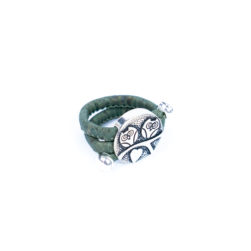 Natural colored cork cord and owl alloy accessories handmade fashion ring for women  RW-057-MIX-10