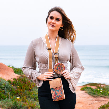 Natural Cork Women's Printed Phone Pouch with Detachable Coin Purse BAG-2310