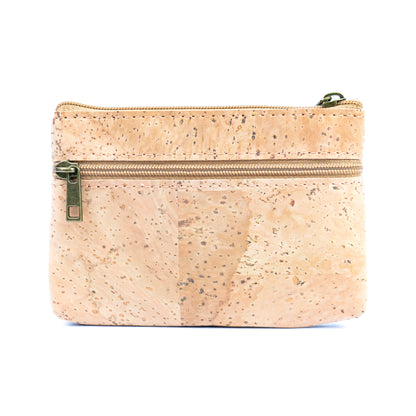 Triple Zip Printed Cork Women's Coin Purse with Floral and Mosaic Designs BAG-2325